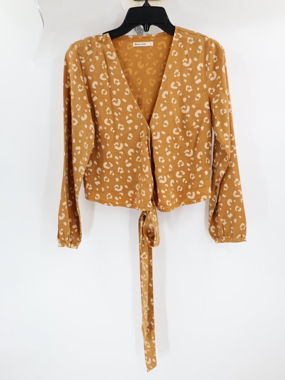 Marine Layer Blouse Women's small Animal Print Mustard Carmen True Wrap top tie